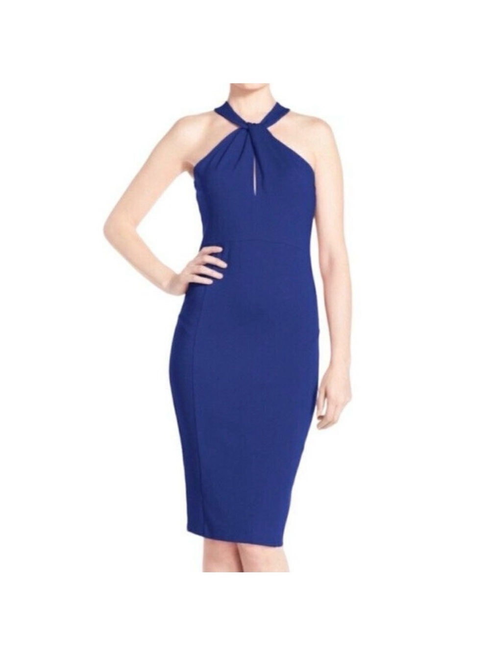 Felicity & Coco Cobalt Blue Twist Halter Bodycon Midi Dress XS